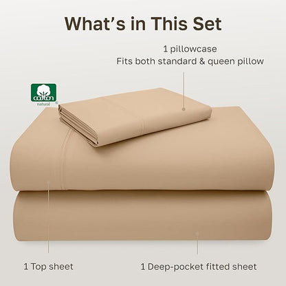California Design Den Twin Bed Sheets 100% Cotton Sateen, 600 Thread Count, Soft, Twin Sheet Set, Bedding Sheets & Pillowcases (Golden Tan)