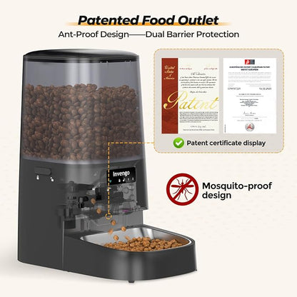 Automatic Cat Feeder with App Control, 5L Food Dispenser for Cats and Small Dogs, 2.4/5G Wi-Fi, Programmable Portions, Anti-Jam & Fresh-Lock, Stainless Steel Bowl, Easy to Clean