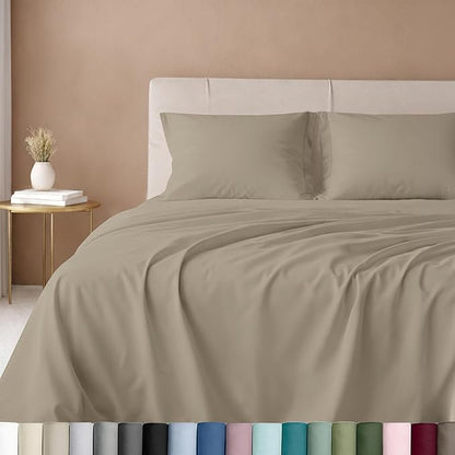 California Design Den Luxury Queen Size Sheet Set - 100% Cotton, 600 Thread Count Deep Pocket Queen Sheets, Hotel-Quality Bedding with Sateen Weave (Cool Taupe)