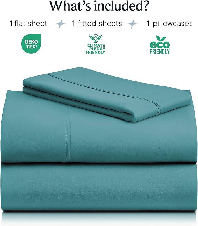 LuxClub 3 PC Sheet Twin Size Sheet Set Bed Sheets Deep Pockets 18" Eco Friendly Wrinkle Free-Kids-Fitted Sheets Machine Washable Hotel Bedding Silky Soft - Teal Twin