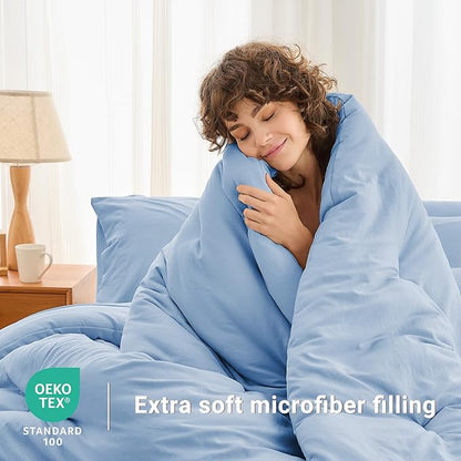 MUXHOMO 5 Pieces Twin XL Comforter Set, Soft Bed in a Bag Twin XL Size, All Season Bedding Set with Comforter, Flat Sheet, Fitted Sheet, Pillowcases & Shams, Greyish Blue