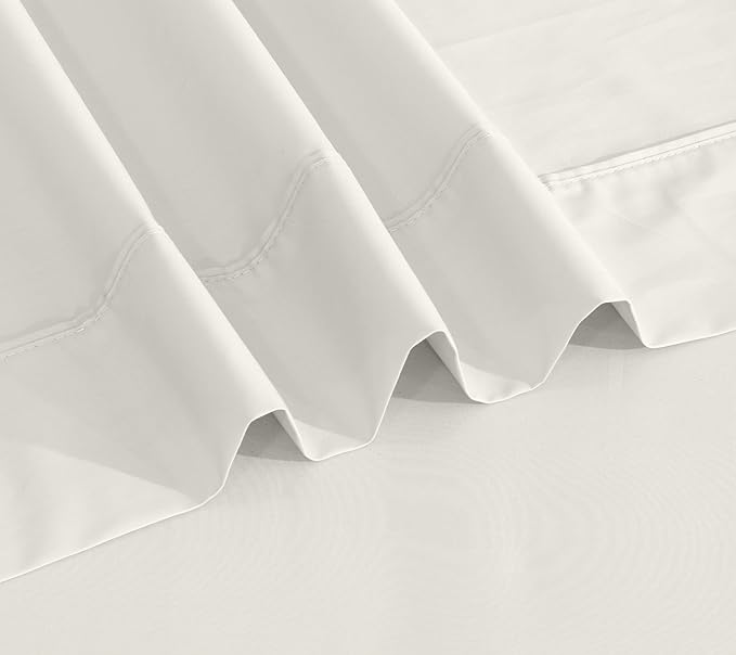 RUVANTI 100% Cotton Sheets – King Size Percale Bedding, Cooling & Breathable, Durable with a Crisp, Soft & Comfortable Feel, 16" Deep Pocket, 4-Piece Set, Ivory