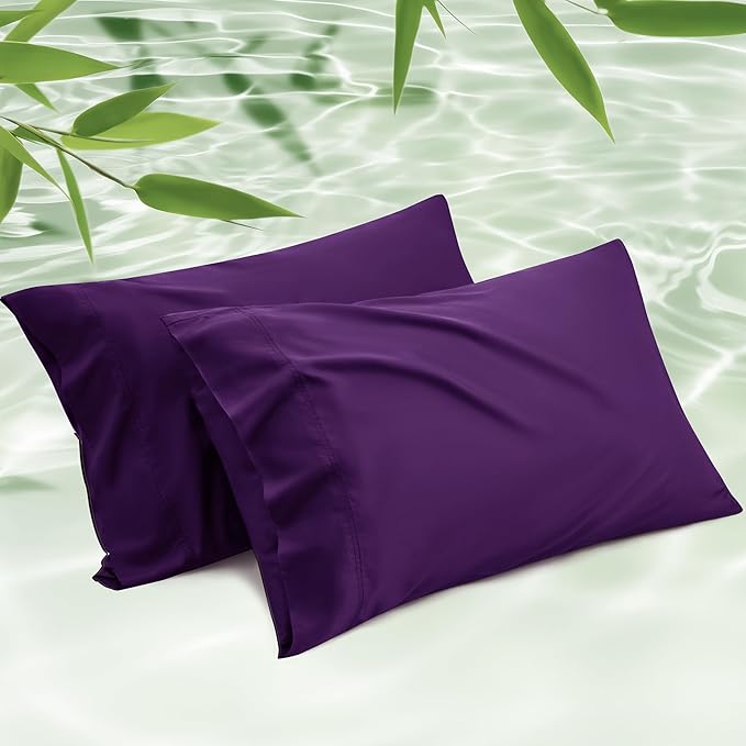 Bedsure King Size Pillow Cases Set of 2, Cooling Pillow Cases for Hot Sleepers, Rayon Derived from Bamboo Purple Pillowcases, PureWoven Silky Soft Pillow Covers with Envelope Closure, 20x36 Inches