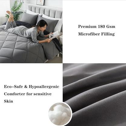 3-Piece Full Comforter Set,All-Season,Soft & Hypoallergenic &Breathable Bedding,Polyester Quilted,Down Alternative(Comforter*1 & Pillowcases*2),Black/Dark Gray