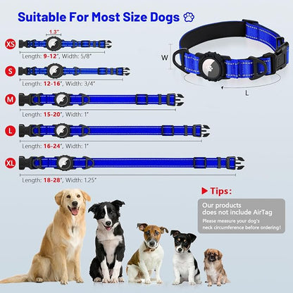 Taglory AirTag Dog Collar with Waterproof Holder for Medium Dogs, Navy Blue | Reflective for Night Walks & Low-Light Safety, Track Your Pup Peace of Mind, Adjustable Soft Padded, No More Dangling Tags M