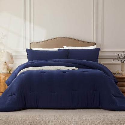 Twin Comforter Set Navyblue,2PCS Soft Lightweight Breathable Bedding Comforter Sets for All Season, Twin Size(68''×90'' Comforter & 1 Pillowcase)