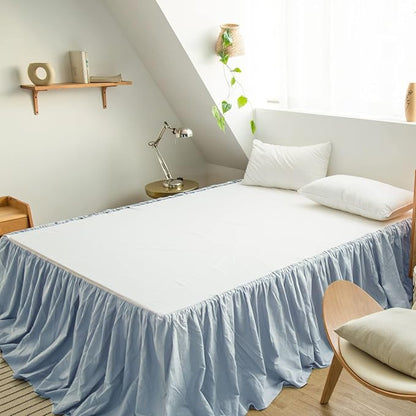 BISELINA French Linen Bed Skirt with Pleated Frills 22-Inch Tailored Drop Natural Flax Cotton Blend Dust Ruffle Soft Cozy Farmhouse Bedding (22" Queen, Dusty Blue)