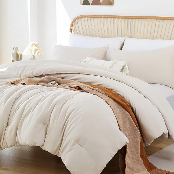 ROSGONIA California King Comforter Set Beige, 3pcs (1 Boho Cal King Comforter & 2 Pillowcases), All Season Bedding Soft Bedspread Blanket Quilt