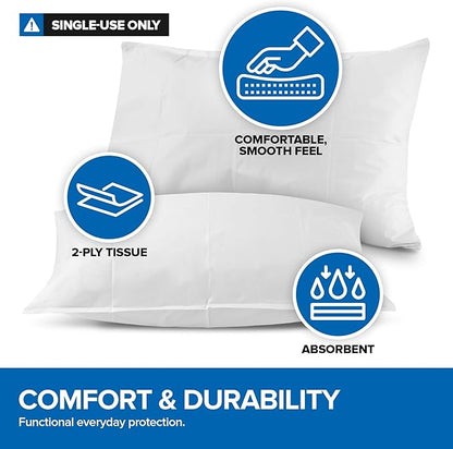 Stock Your Home (400 Count) Disposable Pillow Case Covers, Tissue/Poly 21" x 30" Standard Size, Single-Use Pillowcases with Moisture Barrier in White