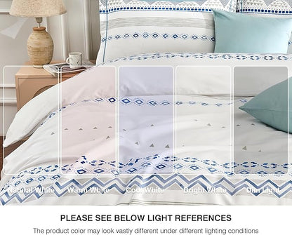 SLEEPBELLA Boho Queen Size Duvet Cover Set - Cotton Reversible Blue/White with Button Closure & Soft, Breathable Fabric