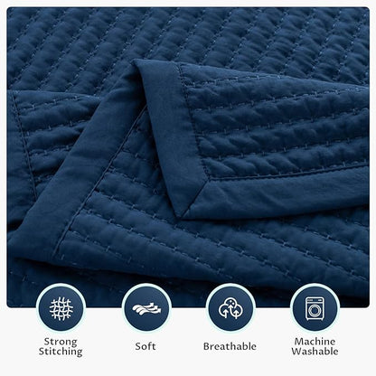 KASENTEX Oversized King Quilt Set 112"x106" – Soft Washed 3-Layer Lightweight California King Bedspread, Minimalist Nordic Design, All-Season Quilt Bedding (1 Quilt + 2 Pillow Shams), Dress Dark Blue