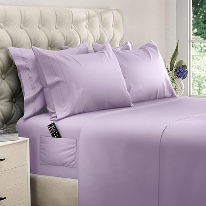 DREAMCARE Queen Sheet Set – 6 pcs Cooling Bed Sheets – up to 15” Deep Sheets Queen Size Bed Set – 2500 Supreme Collection – Extra Soft 100% Brushed Microfiber Hotel Luxury with Side Pocket – Lavender