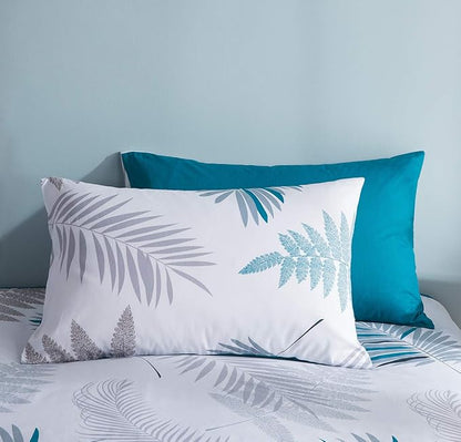 SLEEPBELLA Duvet Cover Full, 600 Thread Count Cotton Leaf Botanical Pattern Print Reversible Comforter Cover Set (Full, Teal Blue-Leaf)