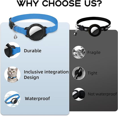 AirTag Cat Collars, Stretchy Collar with AirTag Holder and Bell | Breakaway - Ultra Design Elastic - GPS Tracking Collars - Adjustable Size for Cats & Puppies 7.5-12.5" - (Sapphire Blue)