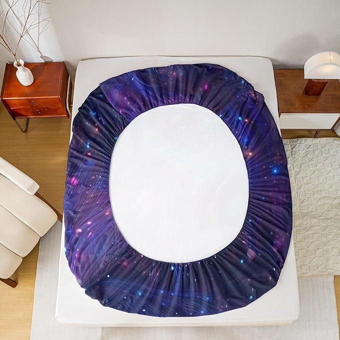 Erosebridal 3D Japanese Girl Fitted Sheet with Glitter Stars Decorations Galaxy Bed Sheets Full Size 3 Pieces Anime Decor Bedding Set, Fashion Anime Gifts for Girls Sheets with 2 Pillowcases