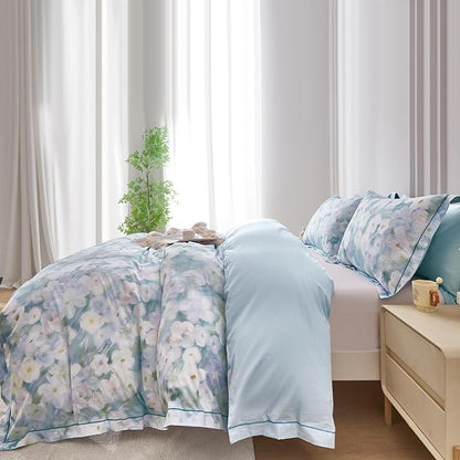 OAITE Duvet Cover Set Twin Size Oil Painting Pattern Ultra Soft 100% Cotton Duvet Cover Sets 3-PC, Breathable Duvet Cover with Zipper Closure & Corner Ties