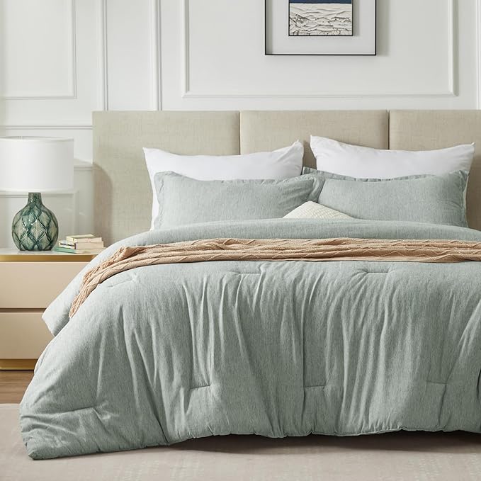 CozyLux Twin/Twin XL Comforter Set Dorm Bedding - 2 Pieces Sage Green Twin Extra Long Soft Luxury Cationic Dyeing Comforter for College, Breathable Boho Bed Sets with 1 Comforter and 1 Pillow Sham