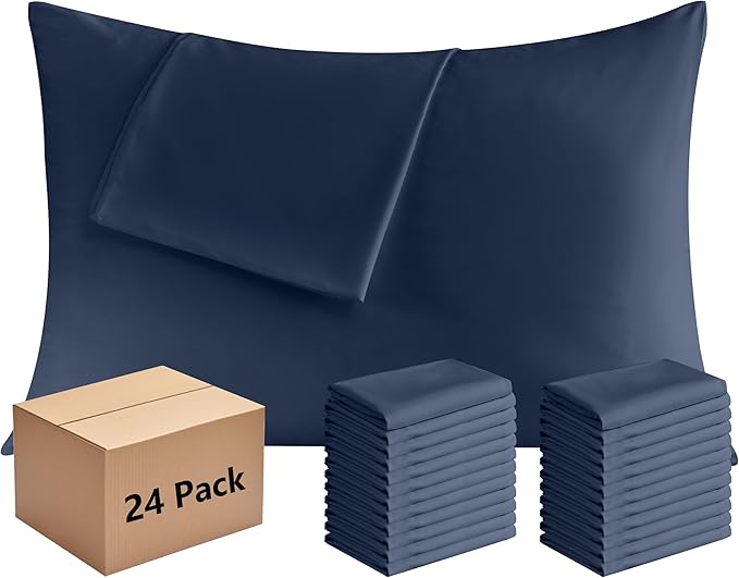Pillowcases King Size 24 Pack - Bulk Pillow Cases with Envelope Closure, Soft Brushed Microfiber Pillow Covers Hospital Hotel Airb&bs Essentials for Hosts (20x36, Navy Blue)