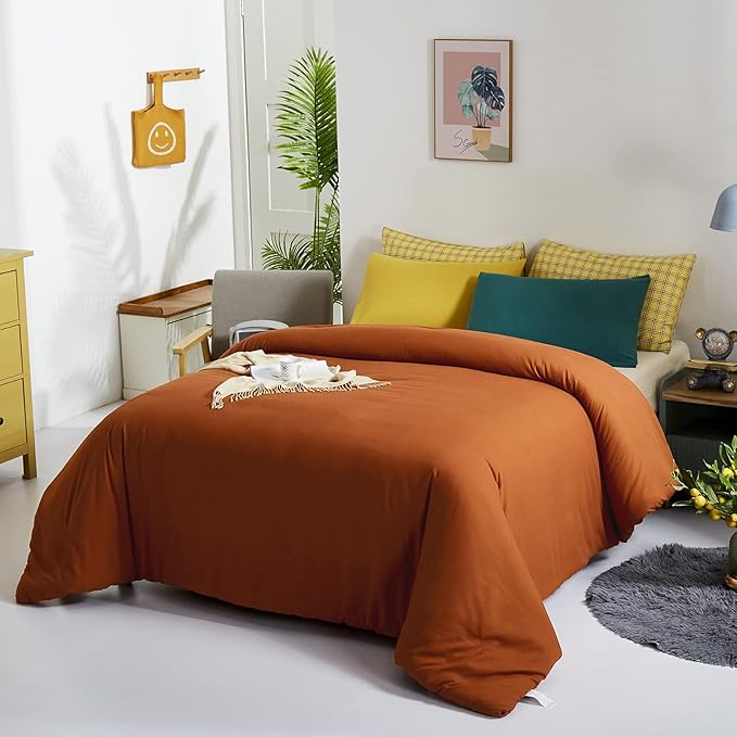 Luxlovery Rust Comforter Set King Burnt Orange Bedding Comforter Set Caramel Bedding Set Solid Color Rust Orange Bedding Set Queen Bed Cozy Soft Breathable Red Bronze Bedding Comforter for Women Men