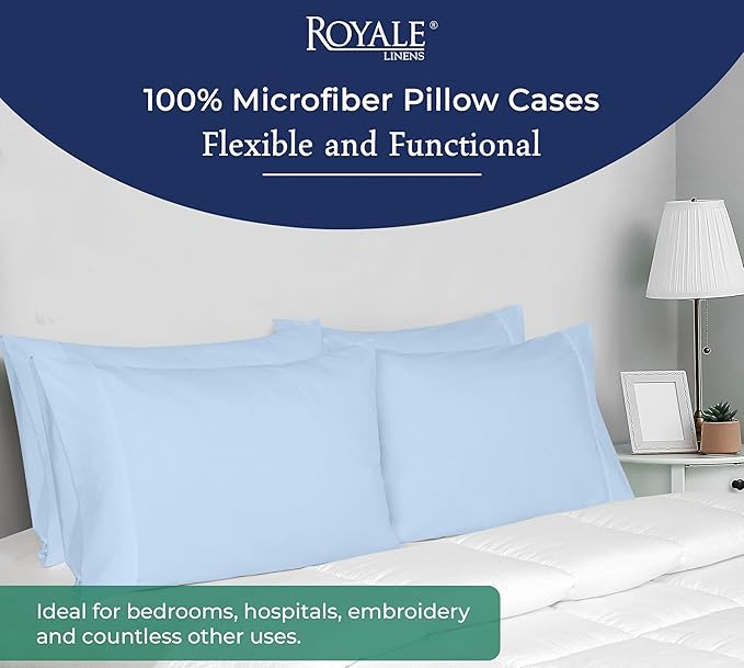Royale Linens King Pillowcase Set of 2 - Bed Pillow Cover - 20" x 40" -Lake Blue Pillowcases - 1800 Brushed Microfiber, Wrinkle & Fade Resistant - Soft & Cozy- King Size Pillow Case (Lake Blue)