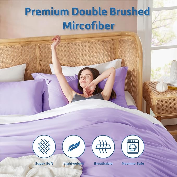 Nestl Lavender Duvet Cover King Size - Soft Double Brushed King Duvet Cover Set, 3 Piece, with Button Closure, 1 Duvet Cover 104x90 inches and 2 Pillow Shams