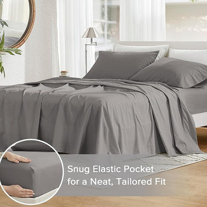Comfort Spaces 100% Cotton Sheets Twin, Breathable, Soft Cotton Sheets, Naturally Cool Cotton Bed Sheets with 12" Elastic Pocket Fits up to 14" Mattress, All Season Sheet Set, Dark Gray 3 Piece