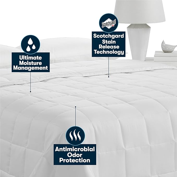 Serta Air Dry Down Alternative Bedding Blanket, Cooling and Breathable Performance Fabric, Full/Queen, Seaglass
