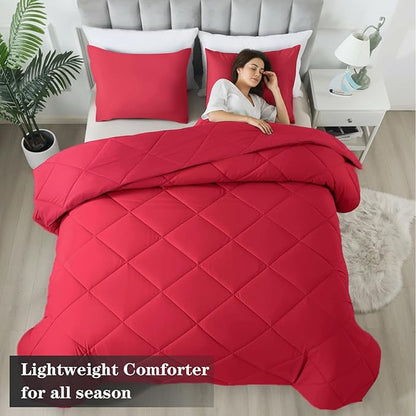 3-Piece King Comforter Set,All-Season,Soft & Hypoallergenic &Breathable Bedding,Polyester Quilted,Down Alternative(Comforter*1 & Pillowcases*2),Bright Red