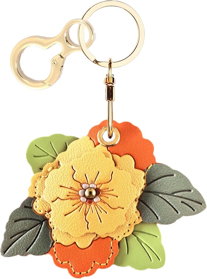 BORKUANA Leather Keychain Holder Case Compatible with AirTag,Cute Protective Cover with Keyring