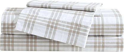 Eddie Bauer - King Sheet Set, Cotton Percale Bedding Set, Super Soft and Bedding Set, Oeko-Tex Certified (Basic Plaid Beige, King)
