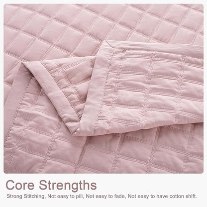Oversized King Quilt Set 112"x106" – Soft Washed 3-Layer Lightweight California King Bedspread, Minimalist Nordic Design, All-Season Spring & Summer Quilt Set (1 Quilt + 2 Pillow Shams), Blush Pink