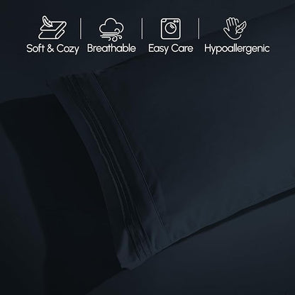 Elegant Comfort Luxurious 1500 Premium Hotel Quality Microfiber Three Line Embroidered Softest 4-Piece Bed Sheet Set, Wrinkle and Fade Resistant, Twin/Twin XL, Black