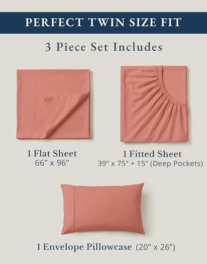 LANE LINEN 100% Organic Cotton Twin XL Sheets Set, 3-Piece Pure Organic Cotton Percale Sheets, Cotton Bedsheets, Ultra Soft Bedding Sheets, Breathable, Fits Mattress Upto 15" Deep - Rose Dawn