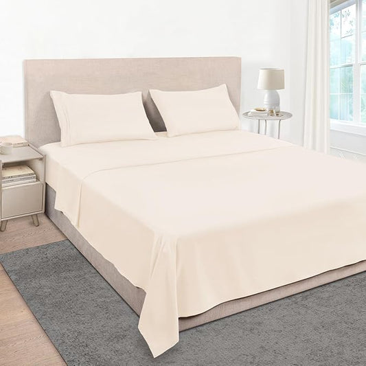 Mejoroom Full Size Sheet Set - Soft Microfiber Bed Sheets - Deep Pocket Fitted Sheet, Breathable, Wrinkle & Fade Resistant - 4 Piece (Full, Cream)