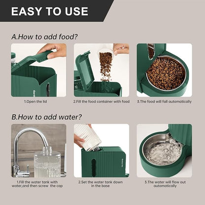 Gardner Pet Automatic Gravity Cat Food Feeder and Water Dispenser Stainless Steel Two-in-One Set Large Capacity Dispenser for Pets Dogs, Puppies, Kittens-(0.8 Gallons x 2)