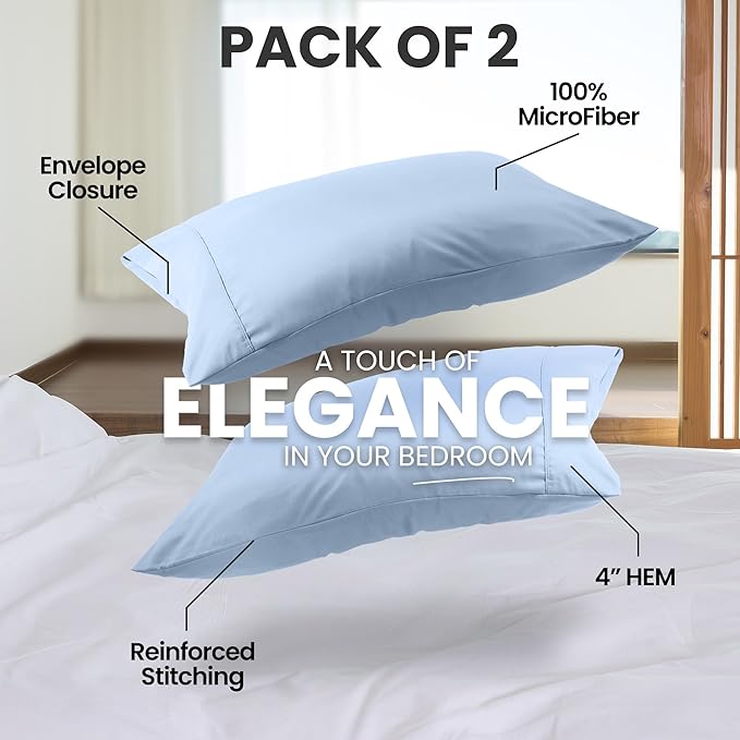 Utopia Bedding Queen Pillow Cases - 2 Pack - Envelope Closure - Soft Brushed Microfiber Fabric - Shrinkage and Fade Resistant Pillow Covers Queen Size 20 X 30 Inches (Queen, Ice Blue)