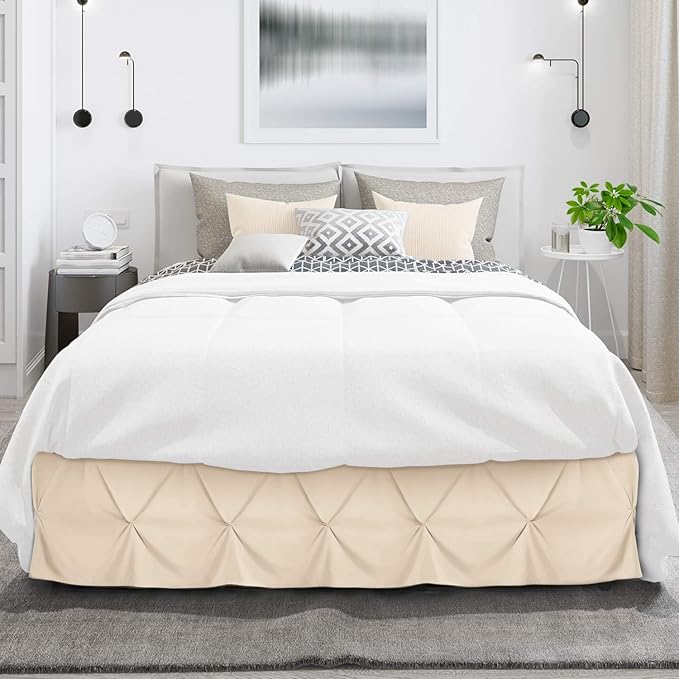Nestl Beige Cream Bed Skirt Twin Size, Pinch Pleat Twin Bed Skirt, 14" Inch Drop Twin Bedskirt, Hotel Quality Beige Cream Bed Skirts, Microfiber Bedskirt for Twin Bed, Beige Cream Twin Bed Skirt