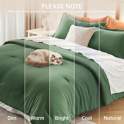 MUXHOMO Queen Comforter Set, All Season Ultra Soft Down Alternative Bedding - 3 Piece Lightweight Bed Set Includes 1 Comforter (90"x90") and 2 Pillow Shams (20"x26"), Dark Green