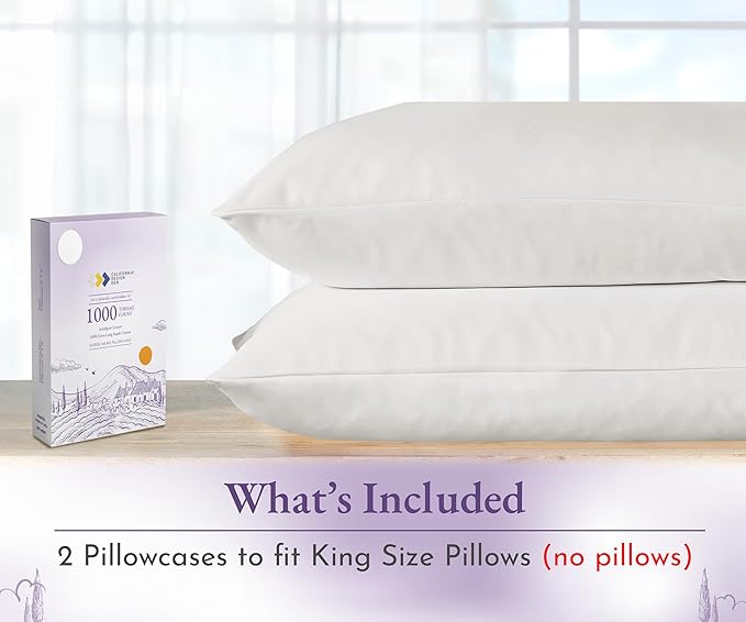 California Design Den Pillow Cases King Size Set of 2 - Luxury 1000 Thread Count Sateen, Soft & Thick 100% Cotton King Size Pillows Cases, Breathable Bedding - True Ivory