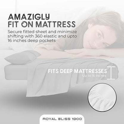 Split Queen Sheets - 5 Pcs Set of Wrinkle-Resistant Sheets for Adjustable Bed (White)