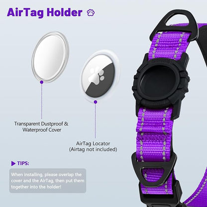 Taglory AirTag Dog Collar with Waterproof Holder for Small Dogs, Purple, S | Reflective for Night Walks & Low-Light Safety, Track Your Pup Peace of Mind, Adjustable Soft Padded, No More Dangling Tags