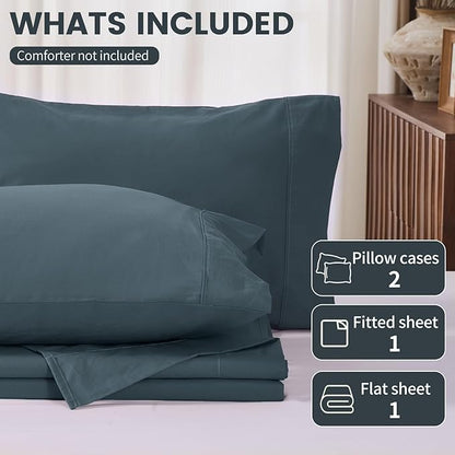 100% Linen Sheets California King Size,Breathable & Durable 4-Piece Bed Flax Sheet Set,Soft All-Season Bedding for Hot Sleepers 16" Deep Pocket Oeko-TEX Certified,（Cal King, Navy Grey）