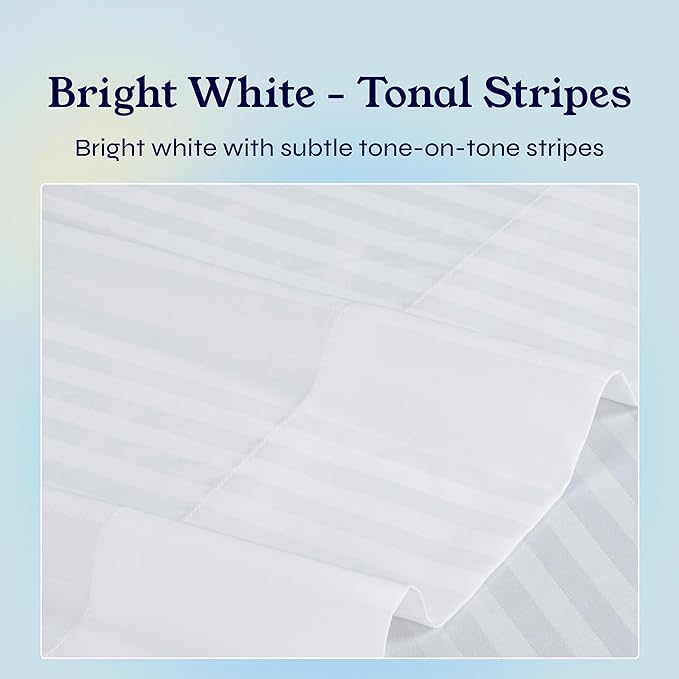 California Design Den Striped Twin Sheets Set - Soft 400 Thread Count Sateen, Natural 100% Cotton Sheets Twin Size Bed Set with Deep Pockets, and Durable Bedding - Striped White