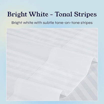 California Design Den Striped Twin Sheets Set - Soft 400 Thread Count Sateen, Natural 100% Cotton Sheets Twin Size Bed Set with Deep Pockets, and Durable Bedding - Striped White