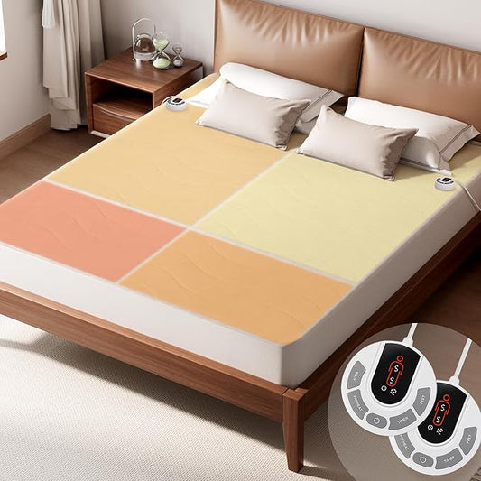 GOTCOZY Multi-Zone Heated Mattress Pad Cal King Size - Electric Mattress Pad Fit up to 15" with 10 Heat Setting & 12 Hour Auto Off, Independent Body & Feet Heating, Machine Washable（Bleach）