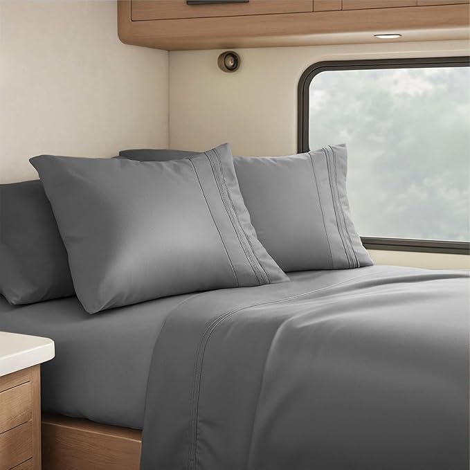 Clara Clark RV Queen Sheets, 6 Piece RV Sheets Set - Hotel Luxury Sheets for RV Bunks, Super Soft Bedding Set, Short Queen,Charcoal Gray