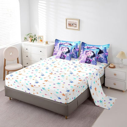 7 Piece Girls Japanese Anime Bedding Set Twin, Kawaii Anime Girl Comforter Sets Cartoon Girl Bed In A Bag For Kids Teens Adult Women, Japanese Animation Sci Fi Style Sheet Sets With Comforter