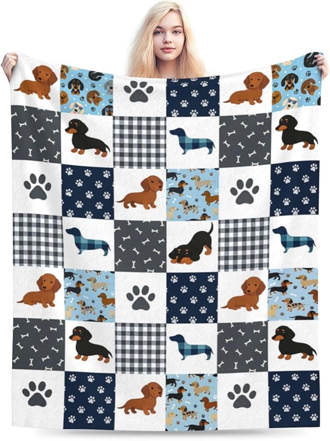 Dachshund Blanket Super Soft Warm Fluffy Fleece Flannel Dog Throw Blanket Cozy Fuzzy Plush Stuff Bedding Blankets Gifts for Women Kids Boys Girls Adults 60"X50"