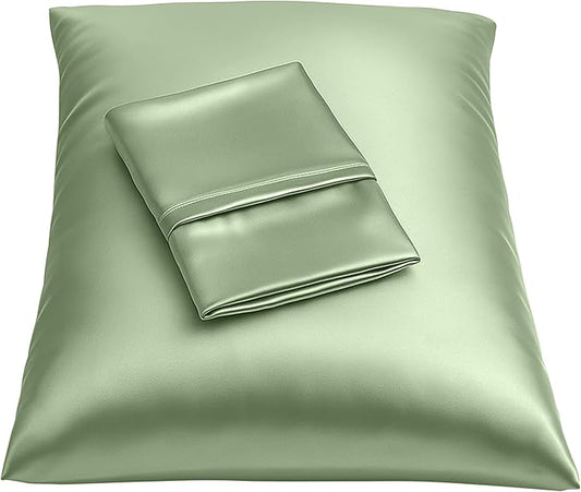 BLISSFORD Satin Pillowcase with Zipper, for Hair and Skin Care, Feels Soft and Cool Like a Silk Pillowcase, Satin Pillow Cases 2 Pack, Slik Pillow Cover, Sage Green -King Size -Set of 2