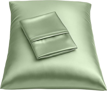 BLISSFORD Satin Pillowcase with Zipper, for Hair and Skin Care, Feels Soft and Cool Like a Silk Pillowcase, Satin Pillow Cases 2 Pack, Slik Pillow Cover, Sage Green - Standard Size - Set of 2